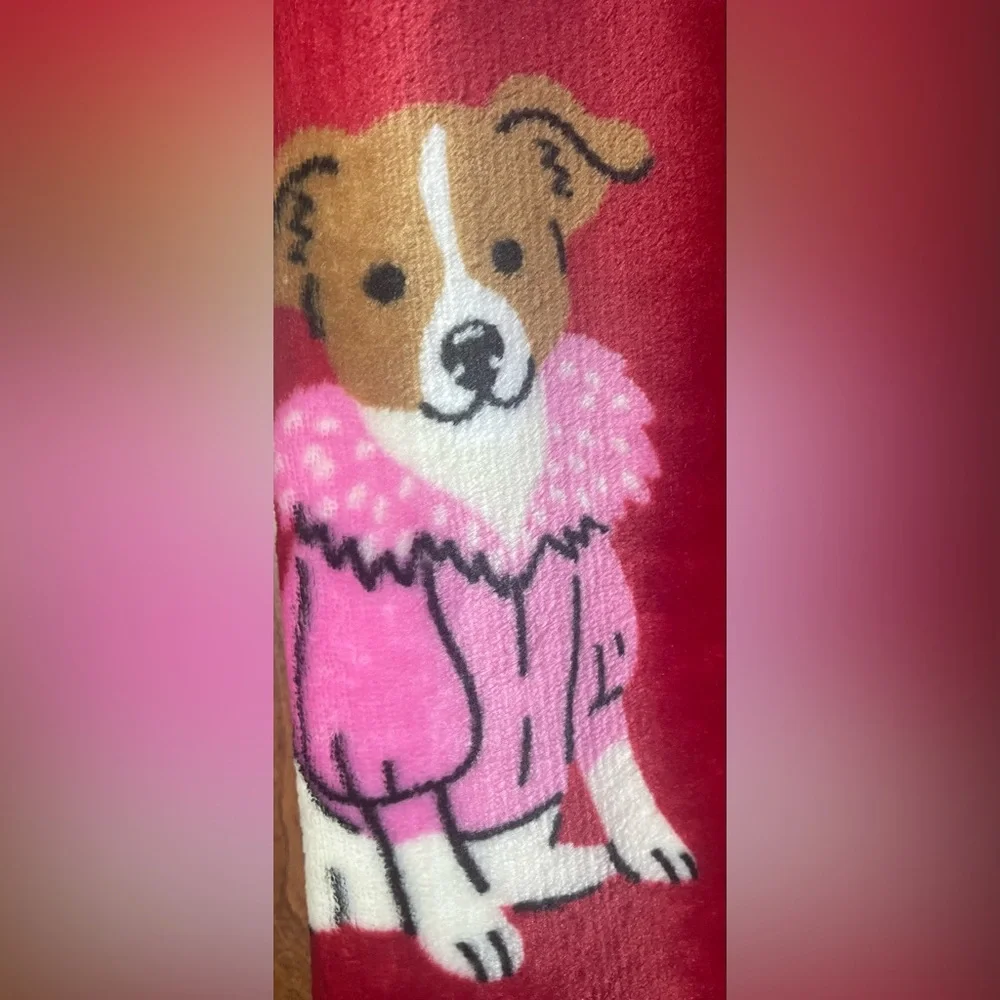 Puppy Love Plush Flannel Throw Dogs Puppies Red w/ Multi Color Gift ~ 50x60 NWT